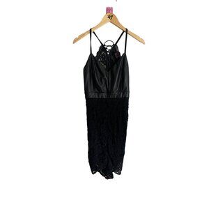 Hot Miami Styles Black Leather And Lace Cocktail Dress - Medium